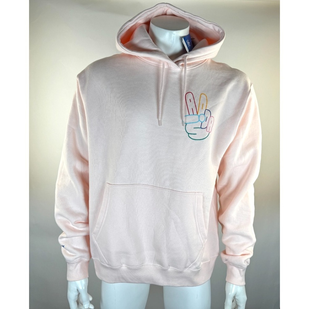 Adidas OG Peace Sign Hoodie Mens L NWT Sweatshirt Pullover Long Sleeve Pink